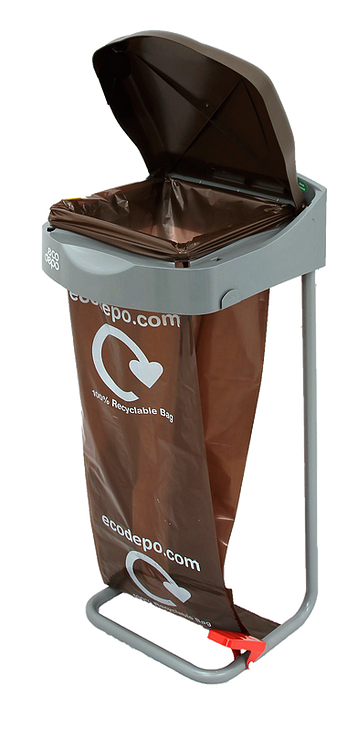 Recycling or general waste bin opens with the push of a pedal, for offices and warehouses, capacity for thebag is 105 litres