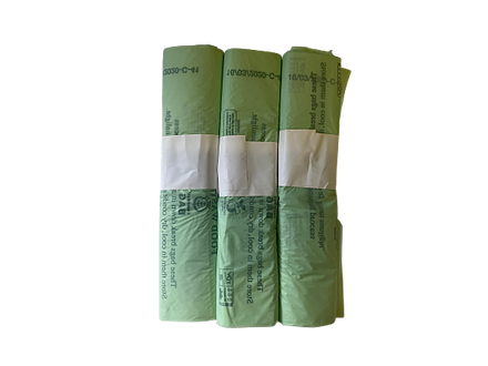 3 rolls of 10 litre compostable bags for lining a compost caddy or bin, fully compliant with European standards EN13433