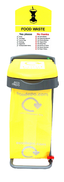 Recycling or general waste bin opens with the push of a pedal, for offices and warehouses, capacity for thebag is 105 litres