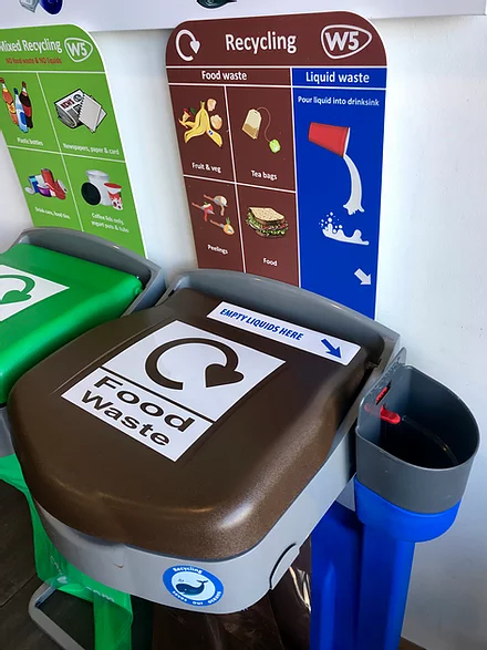 Food waste recycling bin station to collect liquid waste also