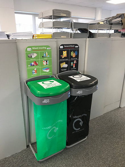 2 or 3 recycling bin station to collect multiple recycling streams or general waste, each bin has a capacity of 105 litres