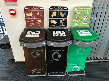bin station of 3 bins - Food waste, General Waste & mixed Recycling - EcoDepo