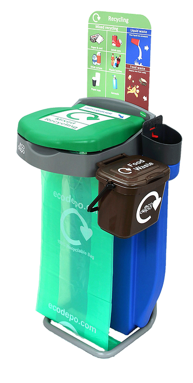 Mixed Recycling bin with food waste caddy & liquid collector