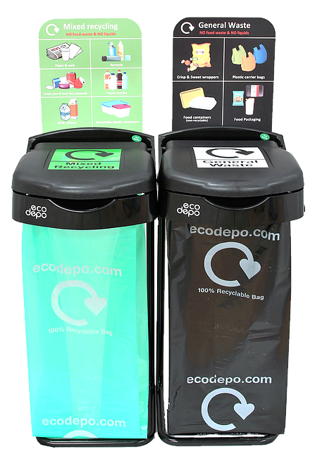 General waste & Mixed Recycling bin with signage