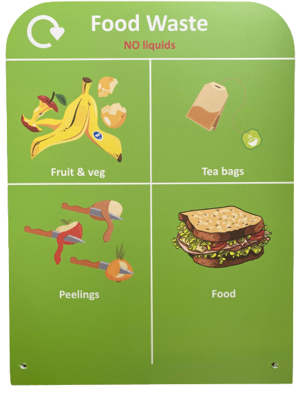 Green Food waste Recycling waste stream signage for bins, 300x400mm in size