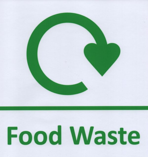 Food waste self adhesive label green text