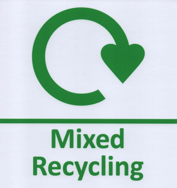 Mixed Recycling Self adhesive label green text