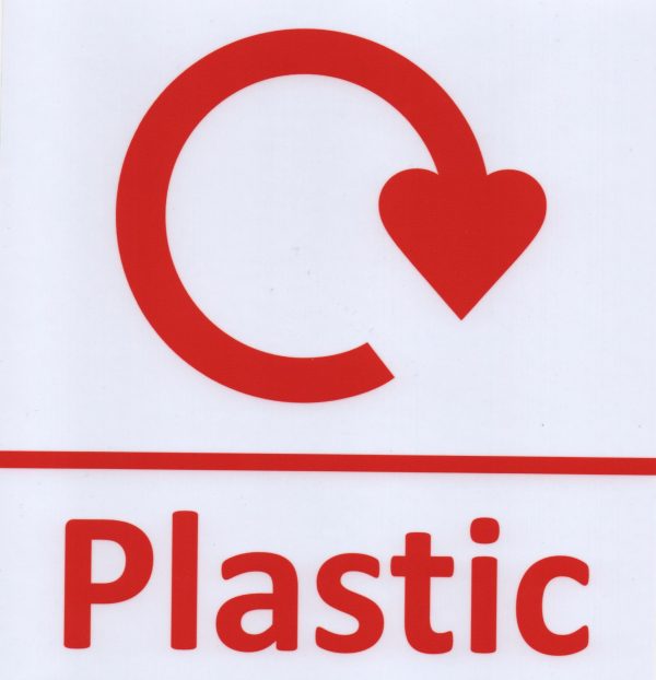 Plastic Self Adhesive label red text