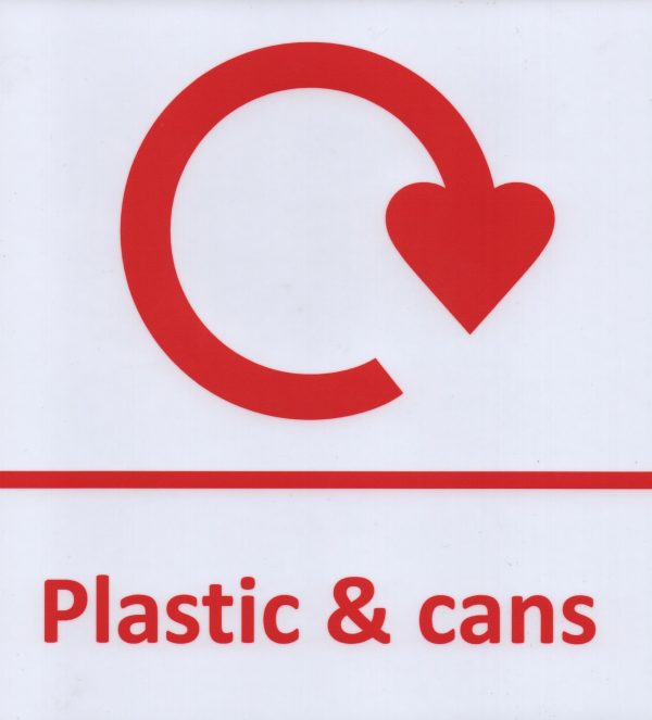 Plastic & cans self adhesive label red text